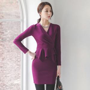 오드 DRK019 페미닌 이중페플럼 스판 원피스