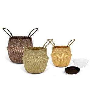 마이플랜트 라탄 왕골 해초 화분 수납 바구니 S