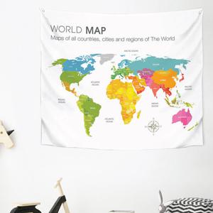 상상후 세계지도 컬러맵 패브릭포스터 150x130cm 가리개 커튼 아이방