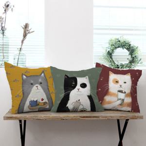 상상후 북유럽 쿠션커버 45x45cm 커피볶는야옹이 A_그린