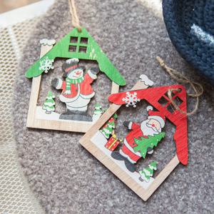 [1개 추가증정] 크리스마스 우드 트리 장식 컬러 하우스 9cm [2개입] 꾸미기 소품 용품 오너먼트 데코