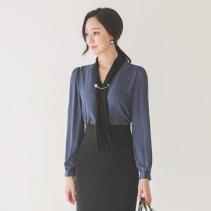 오드 BLK511 진주볼 브로치 타이스카프 블라우스(fall)