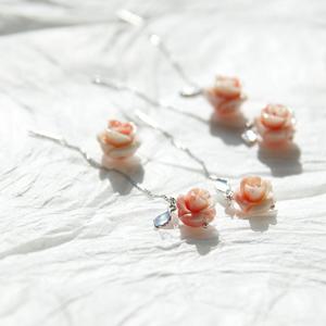 제이로렌 93M01905 플라워 산호원석 실버 롱귀걸이