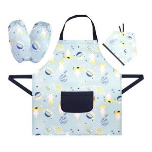 [더해피]핸드메이드 아동용 버튼형 앞치마+두건-백곰 스카이 에이프런/키즈/요리/학원/미술