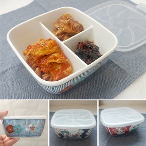 HAKOYA 사각 3칸나눔 도자기찬기(+전자렌지용뚜껑)/3절 사각볼