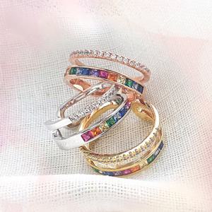 [바이진주리본] 컬러 스톤 두줄 큐빅 패션반지