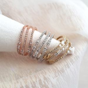 [바이진주리본] 3줄 웨이브 큐빅 패션반지