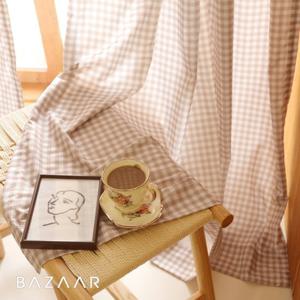 베이직 체크 가리개 커튼(긴창형/150x230)2장+끈