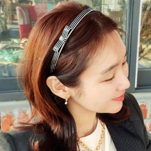 [바이진주리본] 줄무늬 일자 리본 머리띠 헤어밴드