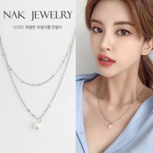 [나크21] 진주포인트 두줄 목걸이 NK02-A-16 /빅사이즈
