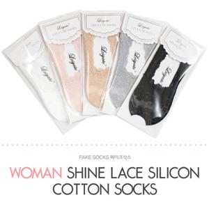 샤인 레이스 실리콘 덧신 양말 벗겨짐 방지 여성 덧신
