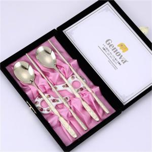 송학 티타늄 수저세트 2벌( (도자기A 2개) 답례품 숟가락세트