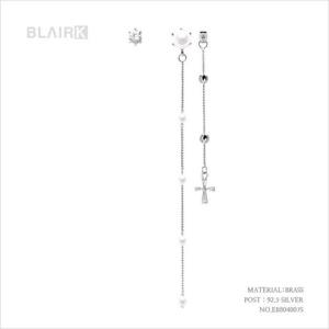 [블레어케이]진주 크로스 언발 드롭귀걸이
