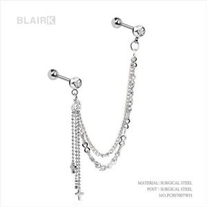 [블레어케이]트리플 십자가 써지컬스틸 체인피어싱