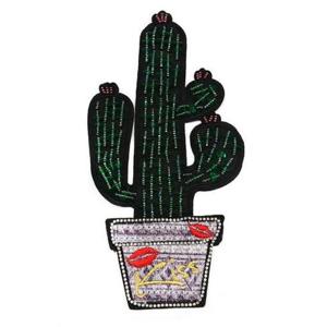 [영화사] 화분 선인장 스팽글 큐빅 자수 와펜 패치