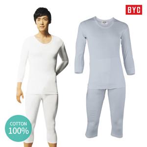 BYC  베스트 7부 남자 순면내복 상하세트 / 면 100% 남성내의