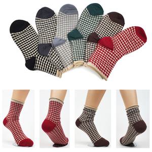 국내제조 여성 돌돌이 체크양말/간절기~겨울 면 포인트 패션양말