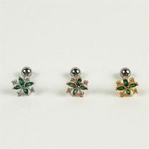 초록꽃 (green flower) 그린 스톤 세팅 써지컬스틸 포인트 피어싱