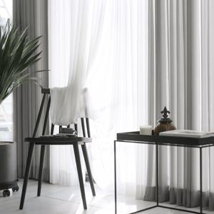 호텔식 주름형 화이트+그레이 투톤 쉬폰커튼 140x230