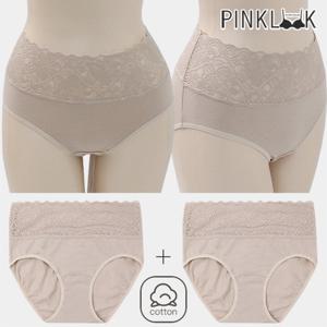 [핑크룩] 하이웨스트 레이스복부 순면팬티 코튼팬티2종/베이지