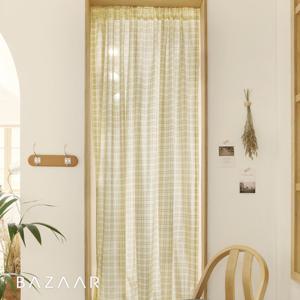 글램 체크 광목 가리개 커튼(긴창형/150x230)1장+끈+압축봉