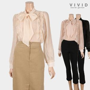 [VIVID SG]  러블리 리본 프릴장식 블라우스 VS114003