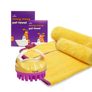 냥글댕글 5중돌기 브러쉬 몽몽펫타올 M size 패키지 세트