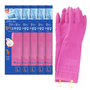 명진 걸이형 고무장갑L(대) 5켤레 고리장갑 주방 설겆이 라텍스