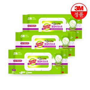 3M 물걸레청소포 더블액션 표준형 20매 x 3개 물티슈청소포