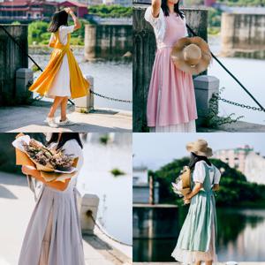 청년리빙 린넨 트임 롱 레이어드 앞치마