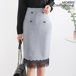 [한정/특가][모리스커밍홈]밑단 레이스배색 H라인 스커트_[M2102SK026A]