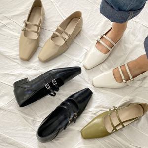 사각코 투 스트랩 여성 플랫 슈즈 RJ-s7046