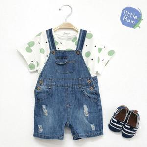 [리틀맘]베이직 청멜빵 반바지/신생아 유아 여름 멜빵바지