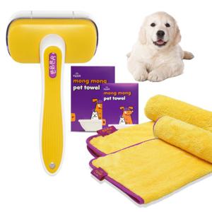 냥글댕글 원터치 브러쉬B형 + 몽몽 펫 타올 강아지 수건 M사이즈