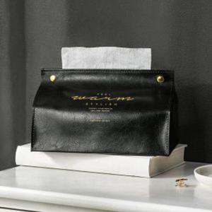 가죽 레터링 티슈케이스(블랙) 휴지 냅킨보관함