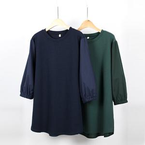 [해피통통] 빅사이즈 무지배색 7부소매티 남방 레이어드 티셔츠 여성의류