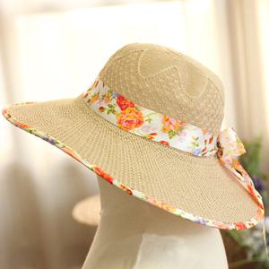 공수아 플라워 리본끈 왕골 라탄모자