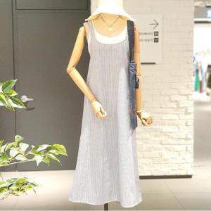 [오더렛][오더렛] 레이스 배색 뷔스티에 스트라이프 원피스 (699