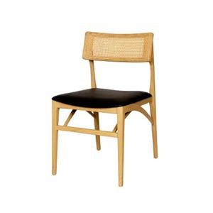 E454 애쉬원목 PU가죽 인조라탄 의자