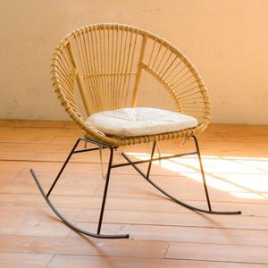 E472 티크원목 벨벳방석 천연라탄 흔들의자