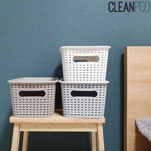 키즈리빙 라탄패턴 뚜껑바구니 소 색상랜덤 라탄