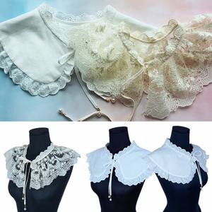 레이스프릴 넥케이프/시스루 망사 면 레이어드 페이크카라