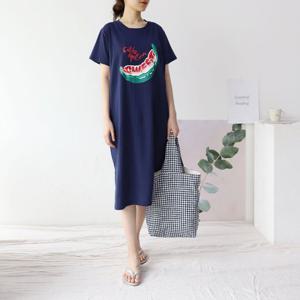 반팔 수박 면 수유원피스 여름 덮개형 수유복 롱티