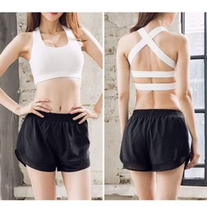 2겹 여성 헬스 요가 스포츠웨어 레쉬가드 반바지 블랙