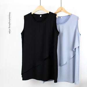 [해피통통] 여성 아린 쉬폰 나시 블라우스 티 빅사이즈 여름 정장 민소매 오피스옷 하객 여름용 여성의류