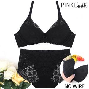 [핑크룩]  로코베리 레이스 노와이어 브라팬티2종SET/블랙