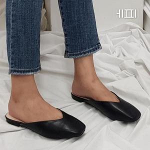 [에피소드블랑] 여성 미니멀 V넥 사각코 플랫힐 블로퍼 1cm