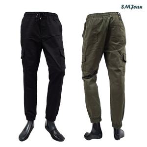 SMJ281 밴드 카고바지 일자핏 스판 조거 포켓 면바지