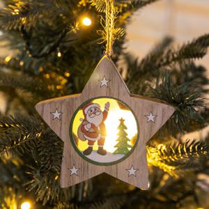 [1개 추가증정] 크리스마스 우드 산타 장식 조명 리튬건전지형 하이 전구 10cm 무드등 트리 오너먼트 소