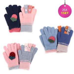 [디즈니][라프롬나드] 딸기 곰돌이 2P 니트장갑